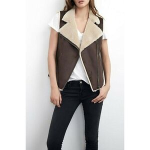 VELVET // graham & spencer dark brown faux suede faux sherpa lined crop vest